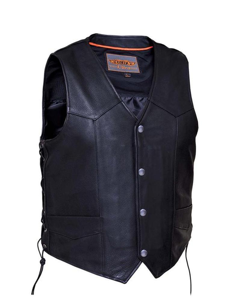 Mens Ultra Snap Front Motorcycle Vest with Side Laces,Black,Size  5XL