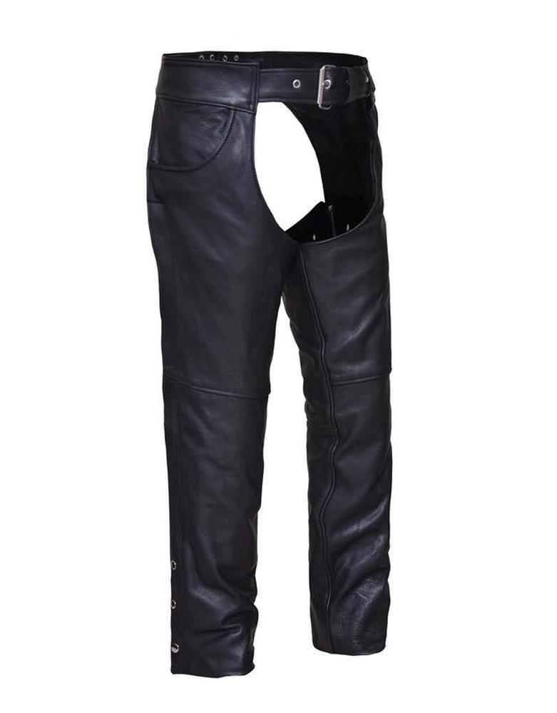 Unisex Naked Leather Jean Pocket Motorcycle Chaps,Black,Size  XL
