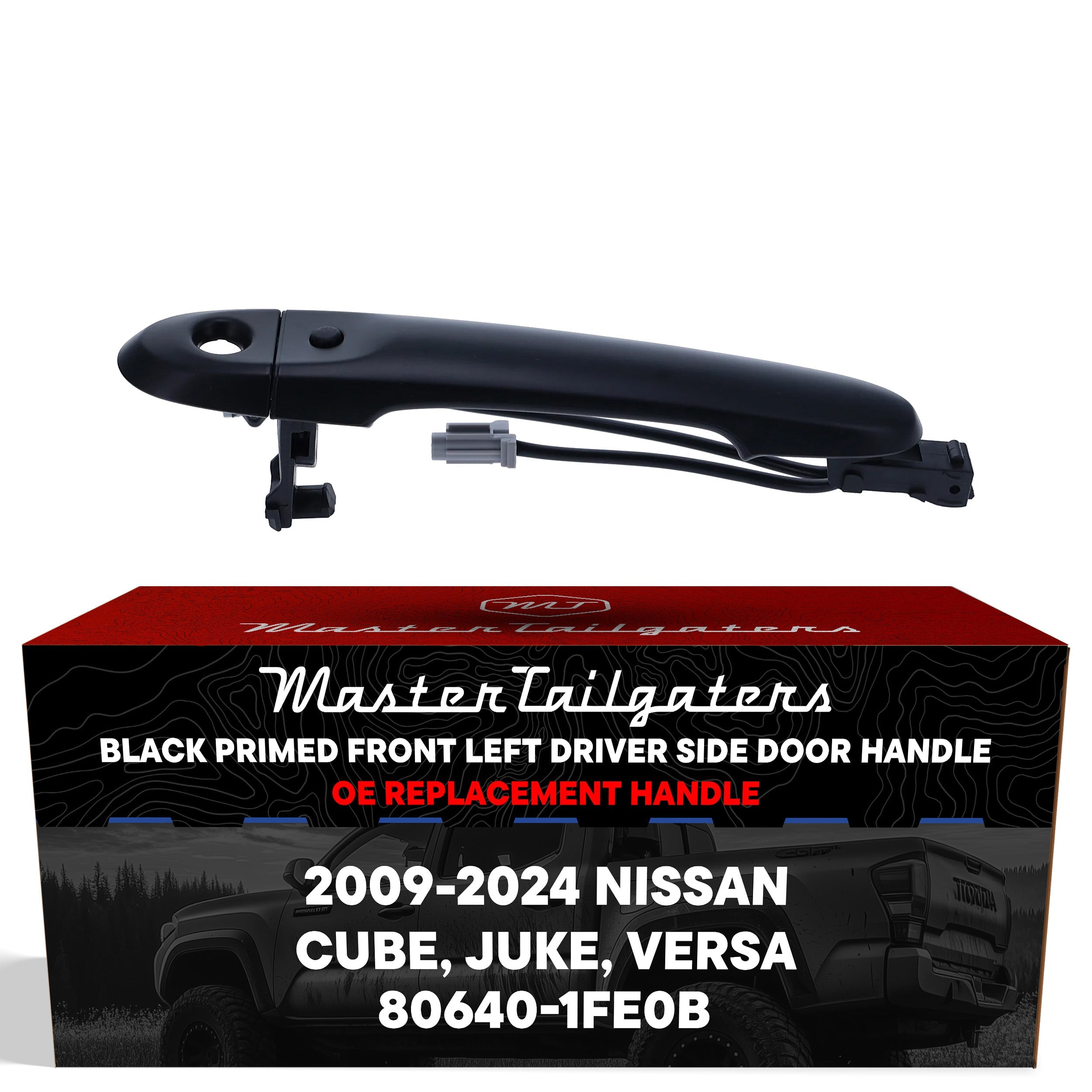 Exterior Door Handle Black Primed Replacement for Nissan Cube (2009-2014), Juke (2011-2017), Versa (2014-2024) OE Part # 80640-1FE0B | Front Left Driver Side w/ Keyhole Cover