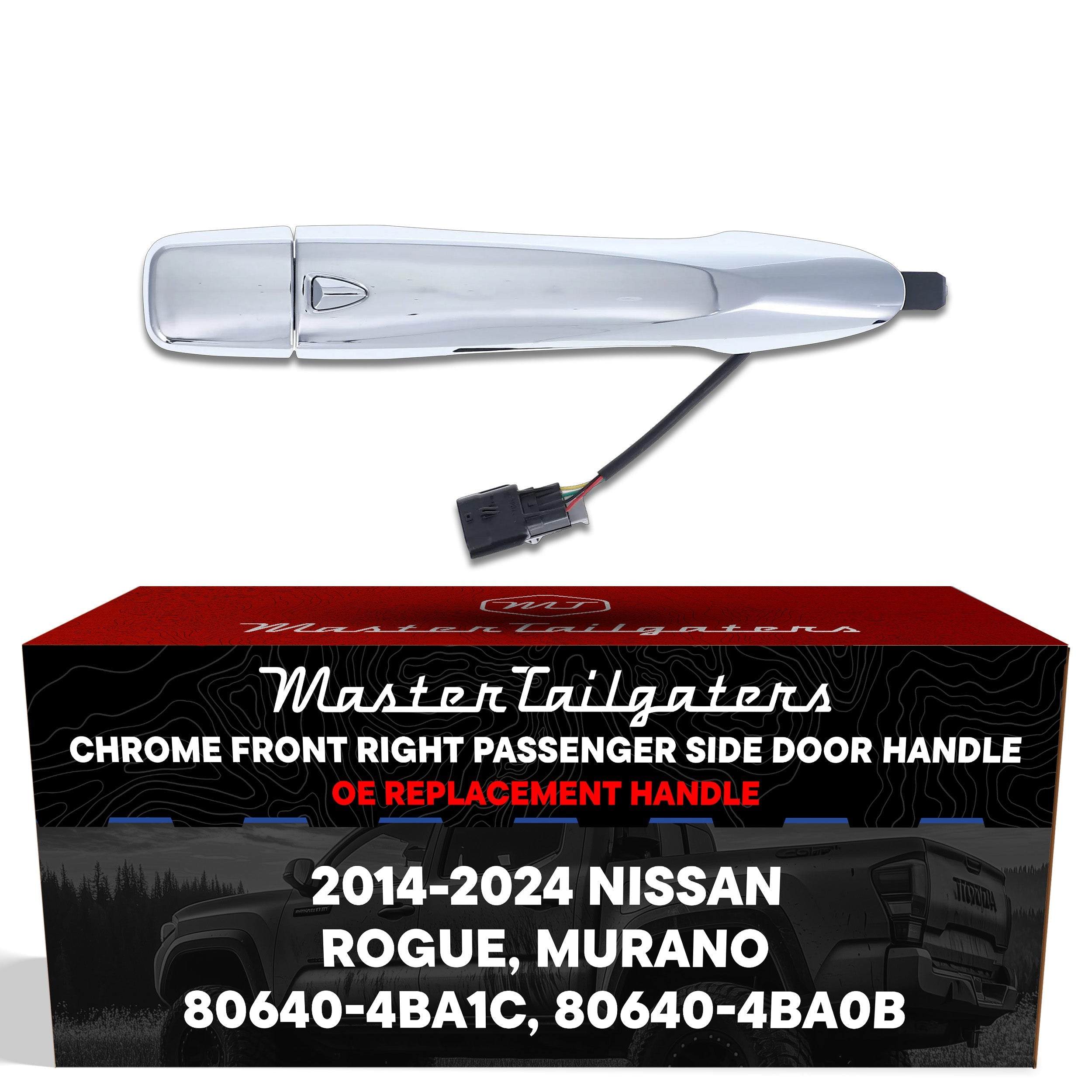 Exterior Door Handle Chrome Replacement for Nissan Murano (2015-2024), Rogue (2014-2024) OE Part # 80640-4BA1C, 80640-4BA0B | Front Right Passenger Side w/o Keyhole