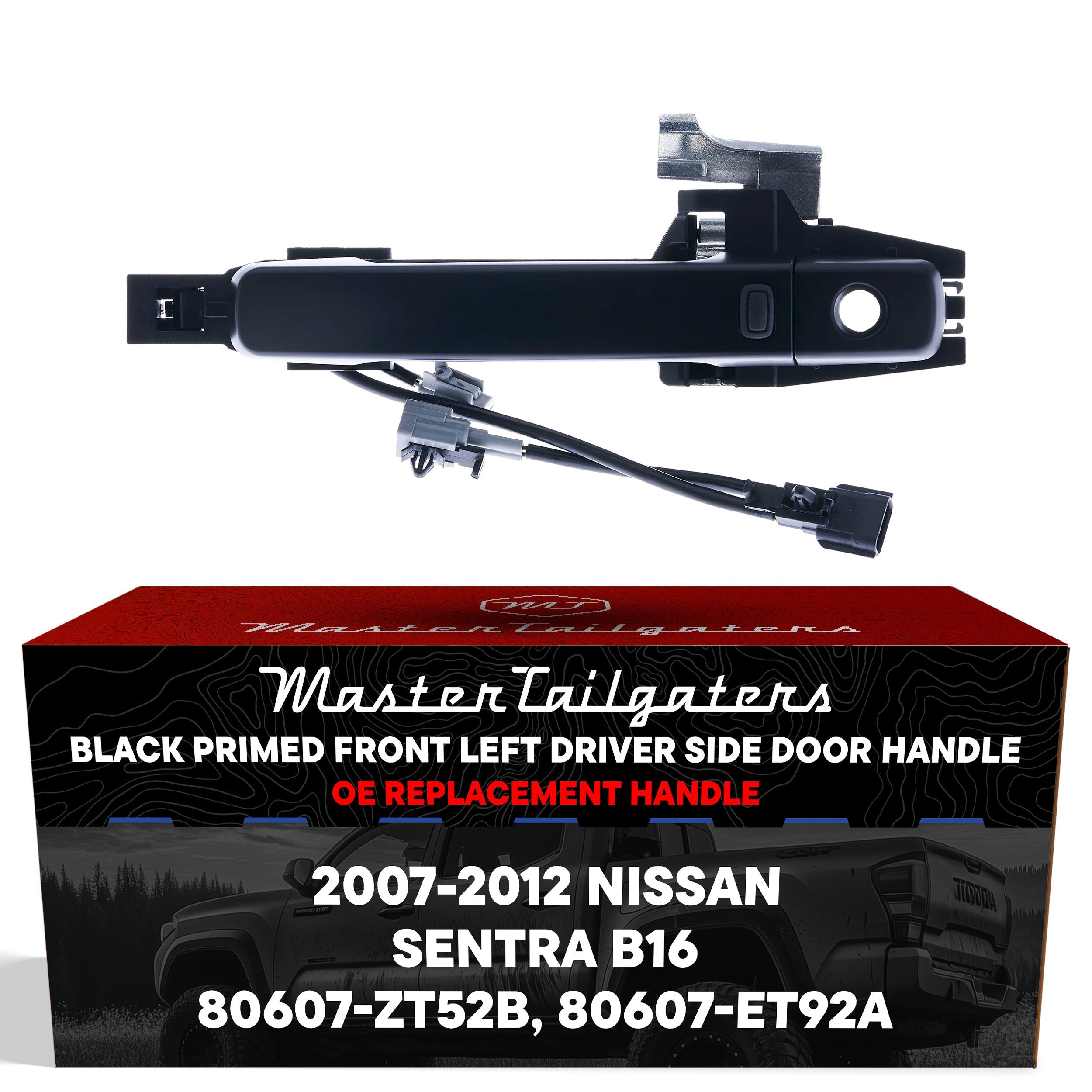 Exterior Door Handle Black Primed Replacement for Nissan Sentra B16 (2007-2012) (Smart Entry System w/ Sensor) OE Part # 80607-ZT52B, 80607-ET92A | Front Left Driver Side