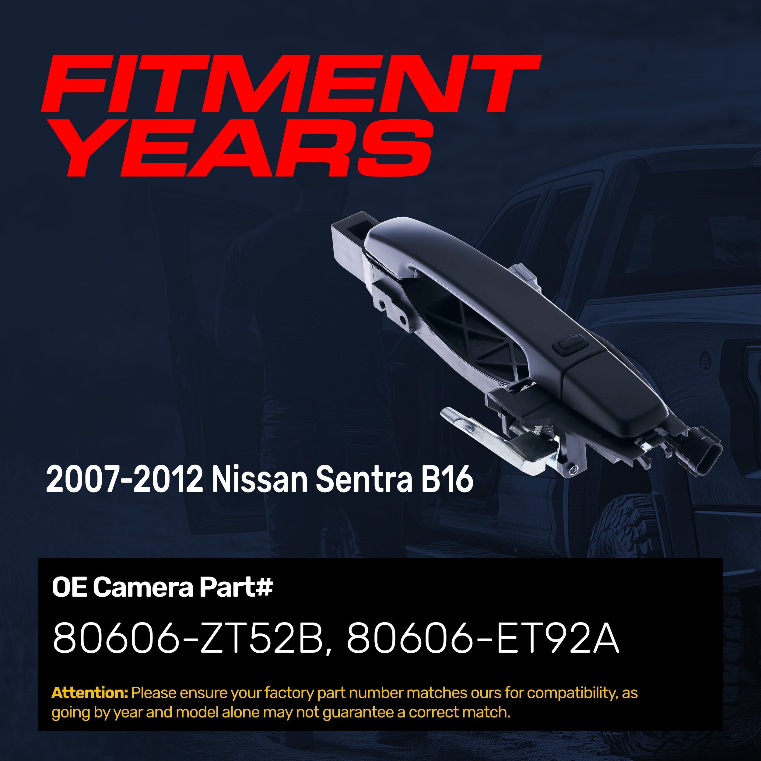 Exterior Door Handle Black Primed Replacement for Nissan Sentra B16 (2007-2012) (Smart Entry System w/ Sensor) OE Part # 80606-ZT52B, 80606-ET92A | Front Right Passenger Side w/o Keyhole