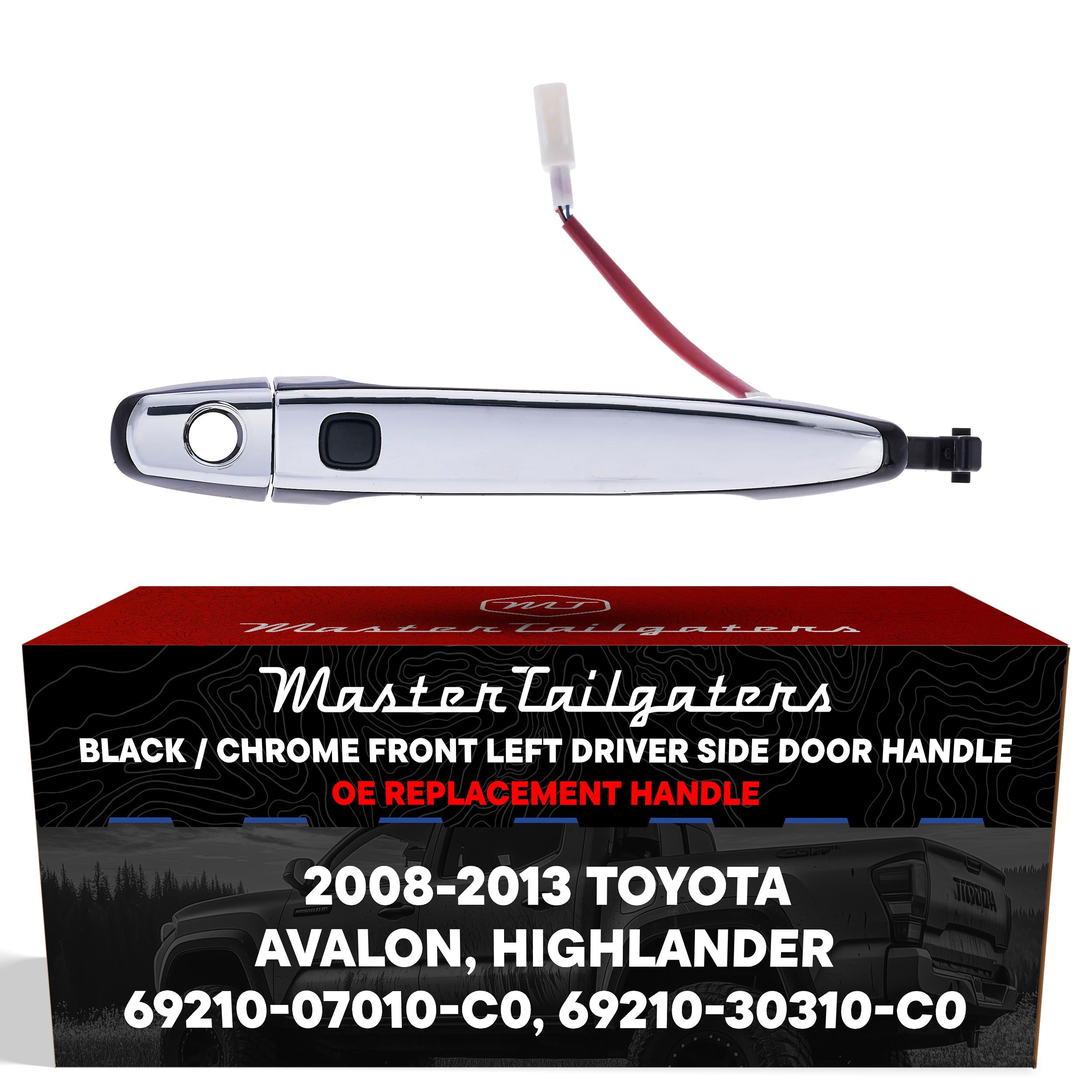 Exterior Door Handle Black/Chrome Replacement for Toyota Avalon (08-12), Highlander (08-13), Highlander Hybrid (08-13) OE Part # 69210-07010-C0, 69210-30310-C0 | Front Left Driver Side