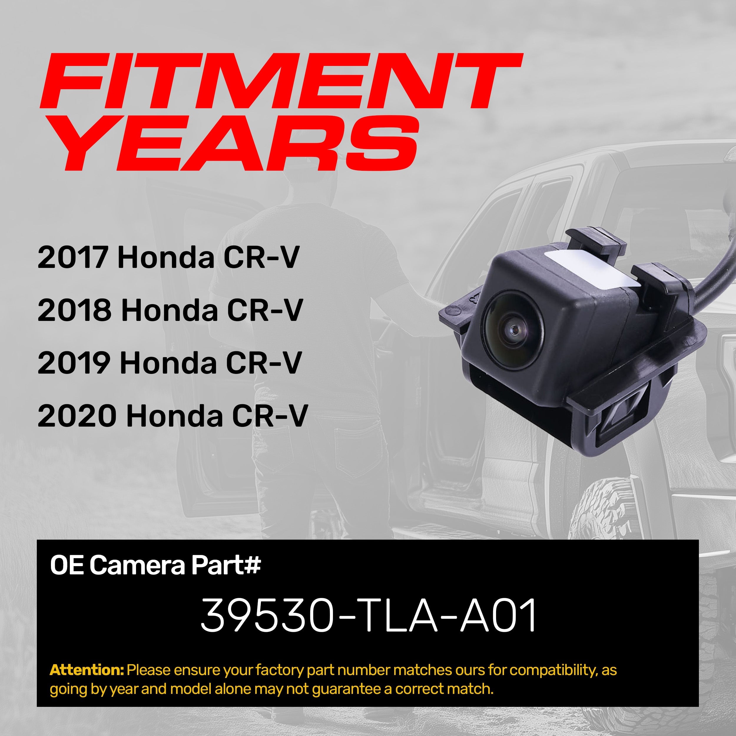 Honda CR-V (2017-2020) OEM Replacement Backup Camera OE Part # 39530-TLA-A01, 39530-TLA-A11, 39530-TLA-A51