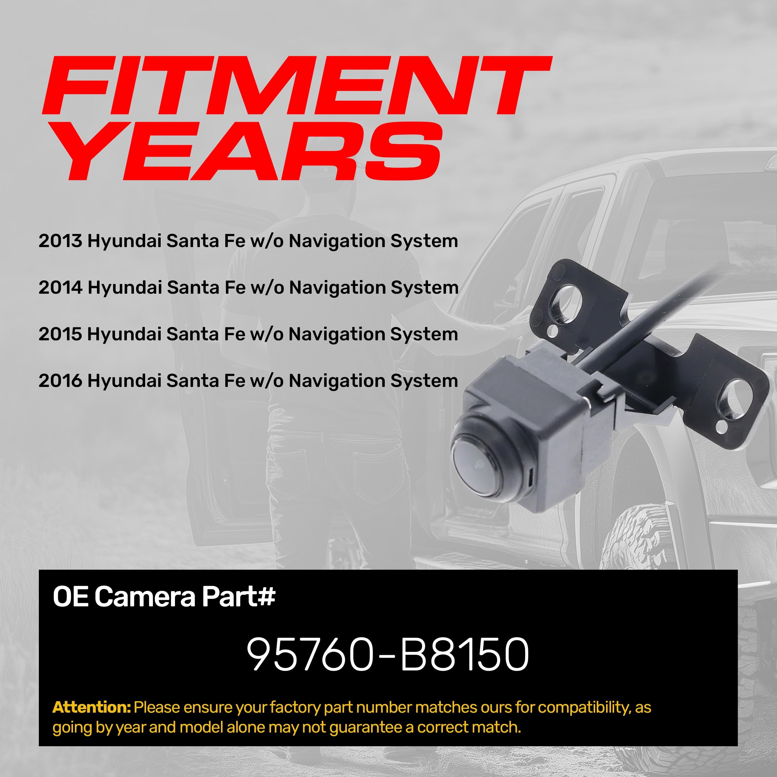 Hyundai Santa Fe w/o Navigation System (2013-2016) OEM Replacement Backup Camera OE Part # 95760-B8150