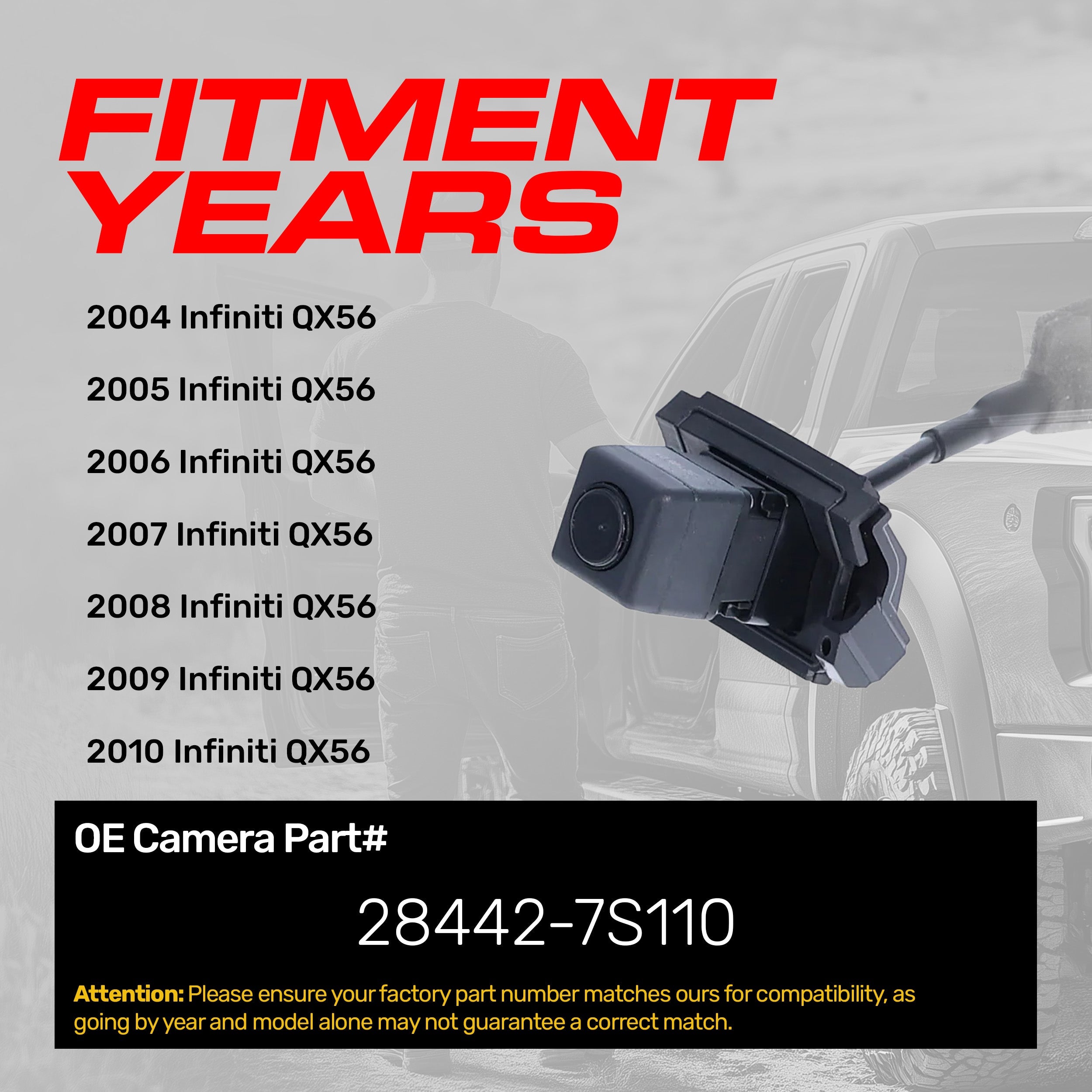 Infiniti QX56 (2004-2010) OEM Replacement Backup Camera OE Part # 28442-7S110