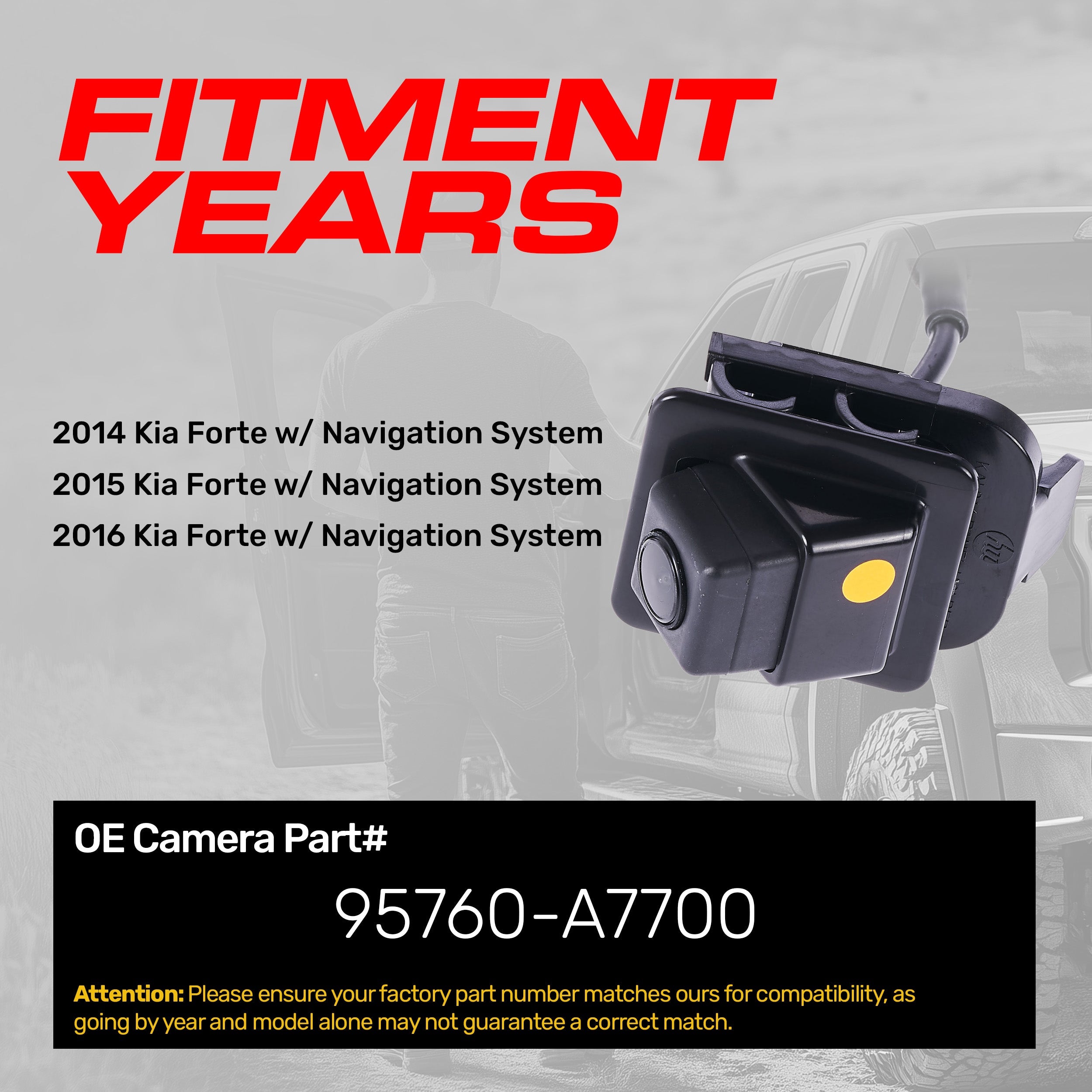 Kia Forte w/ Navigation System (2014-2016) OEM Replacement Backup Camera OE Part # 95760-A7700
