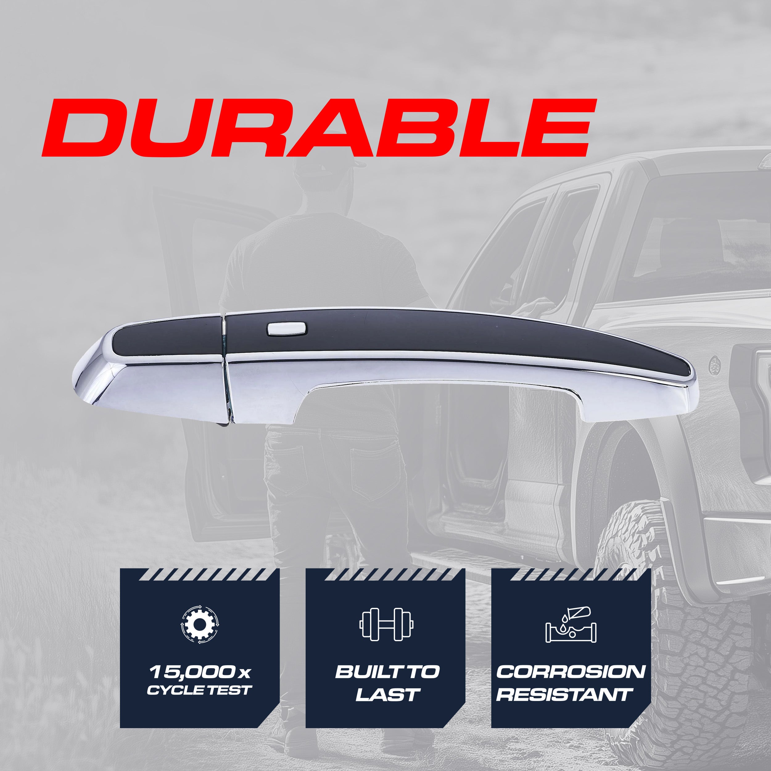 Exterior Door Handle Black/Chrome Replacement for Chevrolet Impala (2014) [LTZ Model, 4 Pin] | Front Right Passenger Side w/o Keyhole