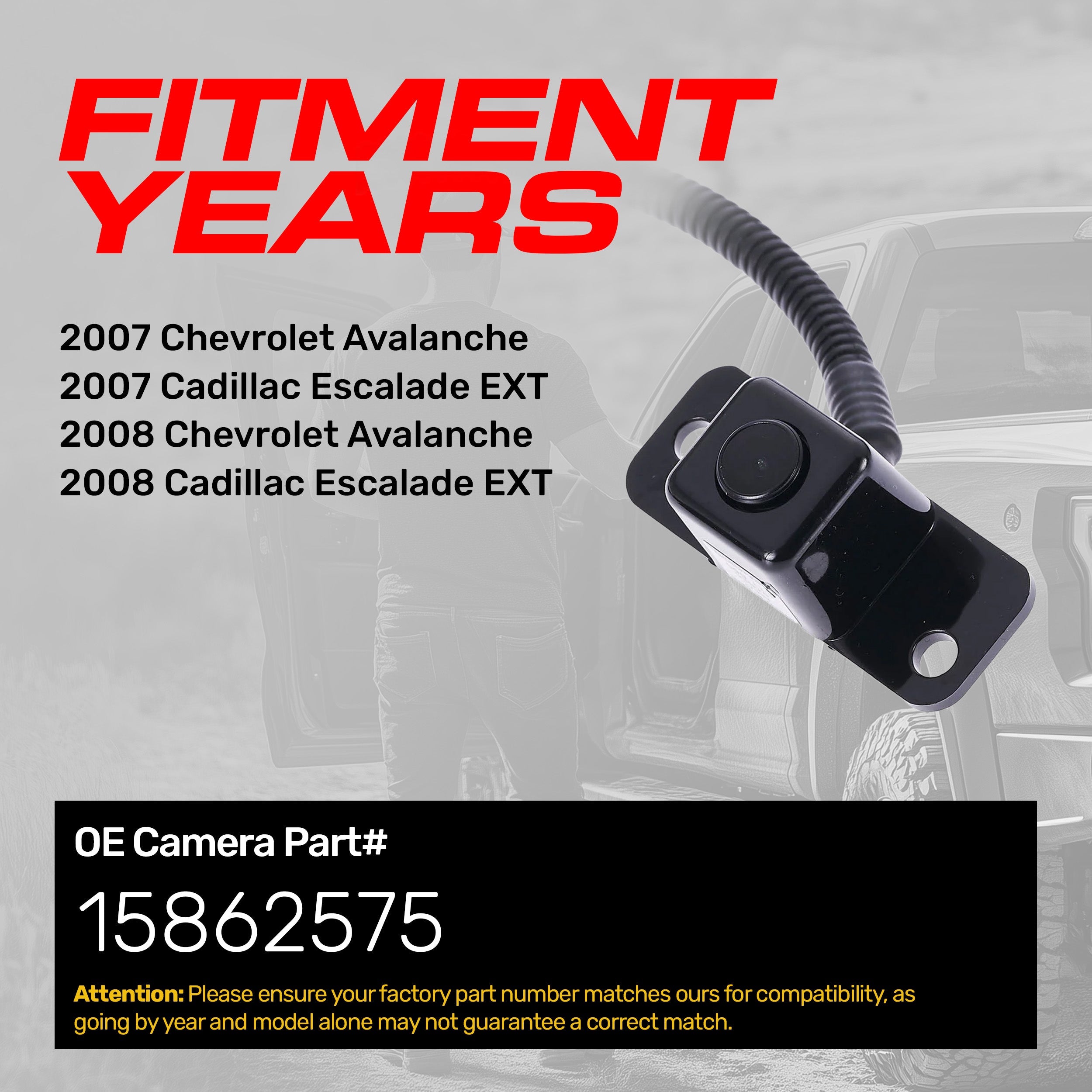 Chevrolet Avalanche / Cadillac Escalade EXT (2007-2008) OEM Replacement Backup Camera OE Part # 15862575
