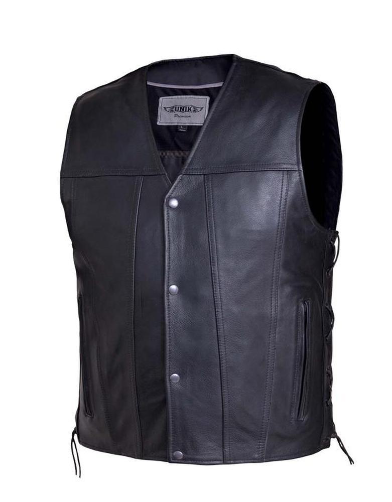 Men'S Premium Leather Motorcycle Vest,Black,Size - 2Xl
