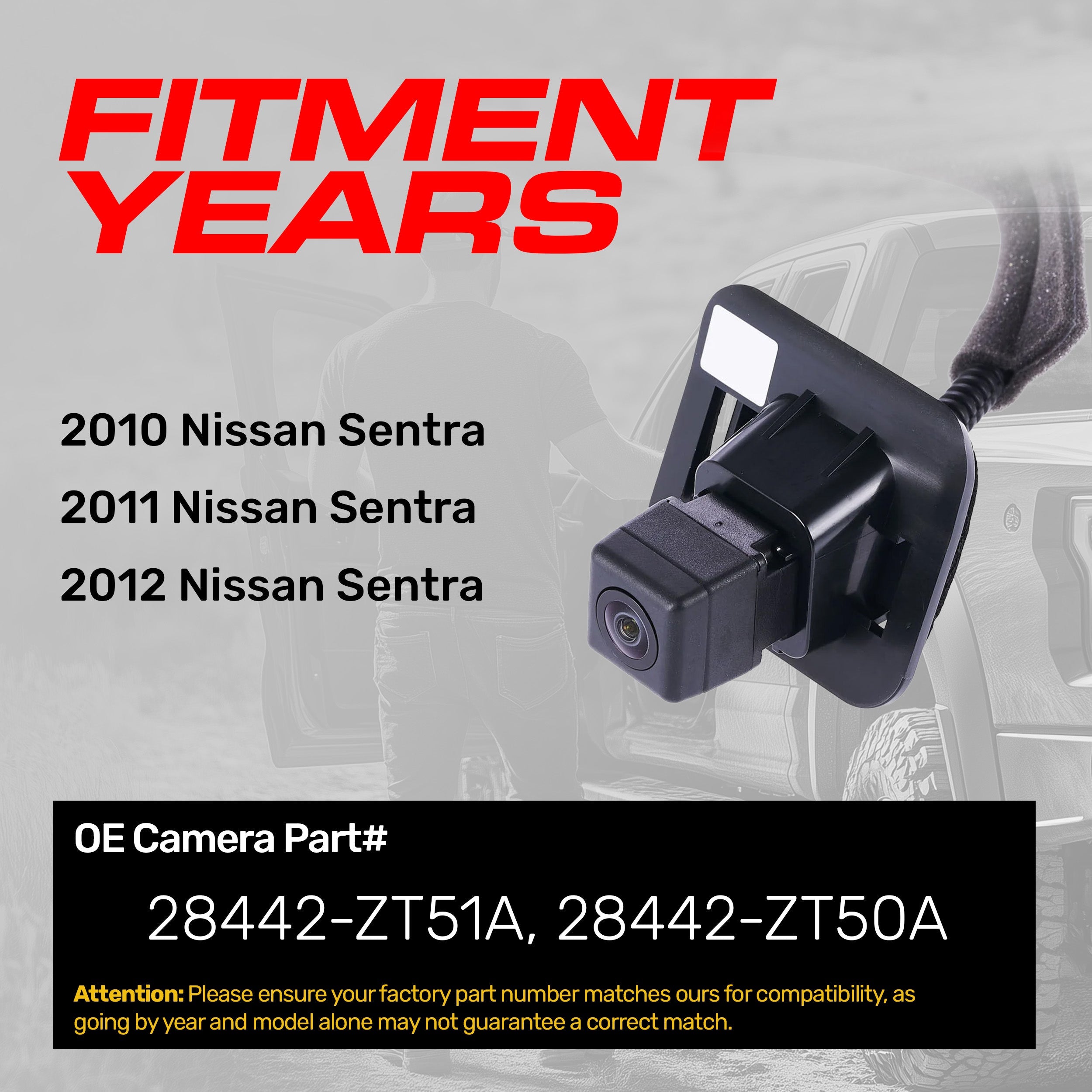 Nissan Sentra (2010-2012) OEM Replacement Backup Camera OE Part # 28442-ZT51A, 28442-ZT50A