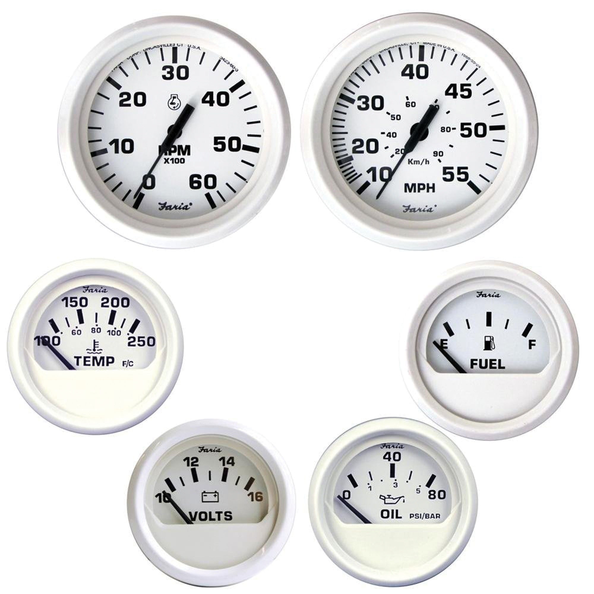 Faria Kt9797 Inboard 6-Gauge Boxed Set - Dress White