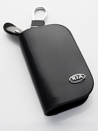 Contacts Leather Car Key Cover Compatible With Kia Smart Key With Key Chain For Seltos | Sonet | Carens | Carnival (Black)