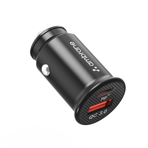 Ambrane 22W Fast Car Charger | Dual Port Pd + Qc | Type C & Usb Car Adapter For Iphone, Samsung, Android, Tablets, Laptop | Comp