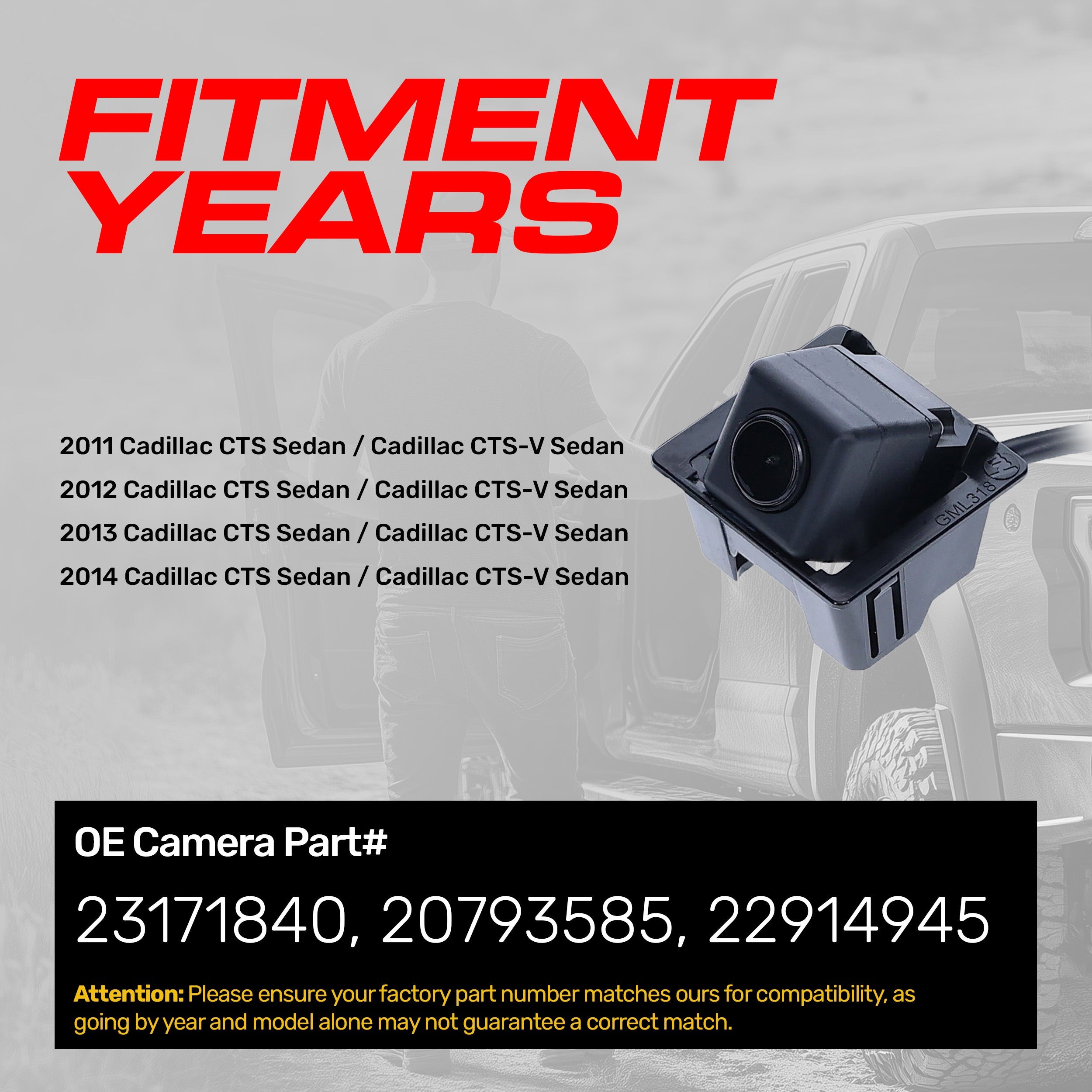 Cadillac CTS/CTS-V Sedan (2011-2014) OEM Replacement Backup Camera OE Part # 20793585, 22914945, 23171840
