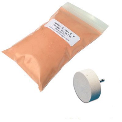 Gordon Glass Cerium Oxide High Grade Polishing Powder  8 Oz and 2 Felt Polishing Wheel Kit