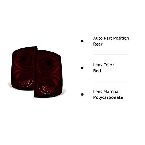 ACANII Tail Lights for 2005-2011 Dodge Dakota - Blk Tinted Left+Right Replacement, Midnight Red