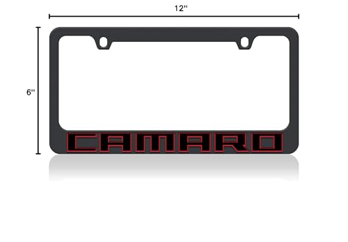 Eurosport Daytona Black License Plate Frame for 2018 Chevrolet Camaro, Standard Size, Zinc Material, Model 5305N2-2WO-4R