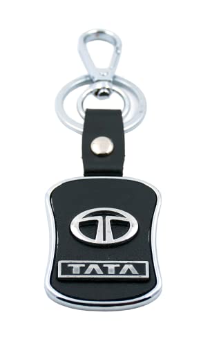 Techpro Imported Leather Tata Key Chain/Key Ring With Chrome Car Logo, Cobalt Blue