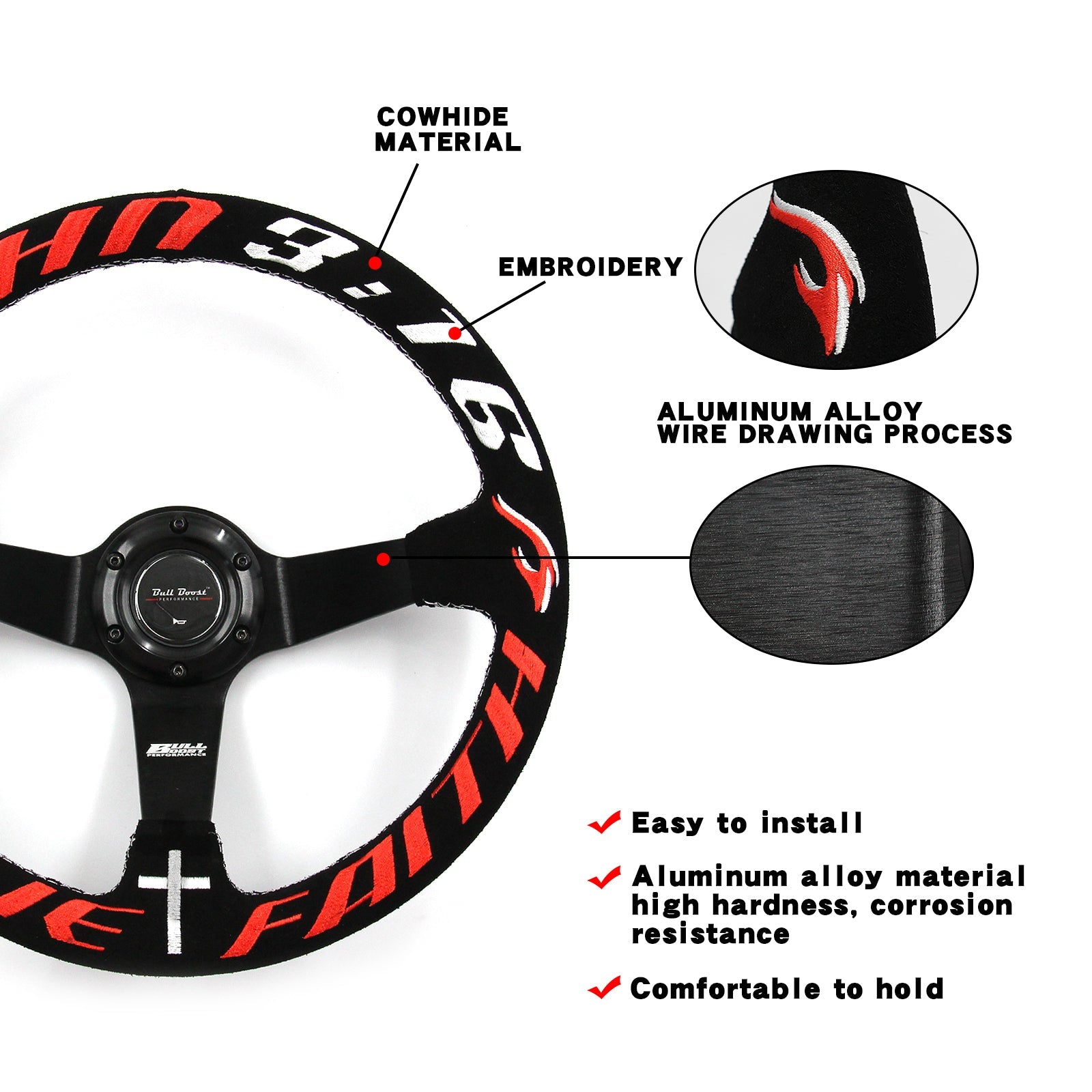 John 350mm Steering Wheel + Short Hub Adapter Kit For Mazda Miata RX-7 RX-8 MX-3 MX-6