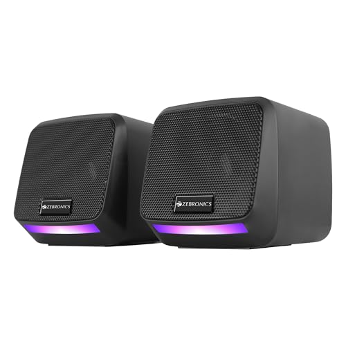 Zebronics Igloo 1, 2.0 Usb Computer Speakers, 8 Watts, Multicolor Led, Usb Powered, Aux, Volume Control Pod For Pc, Laptops, Des