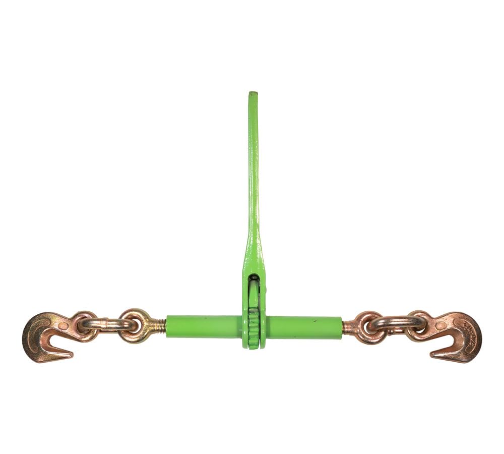 Mytee Products 8 Pack 3/8'' - 1/2'' Hi-Viz Green Heavy Duty Ratchet Load Chain Binder With Grab Hooks - 9,200 Lbs Working Load L