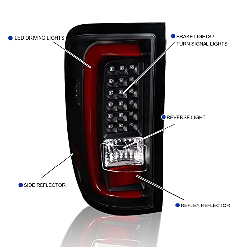 Spec-D Tuning Black Housing Clear Lens Red LED Bar Tail Lights Compatible with 2014-2018 GMC Sierra 1500, 2014-2018 GMC Sierra 2