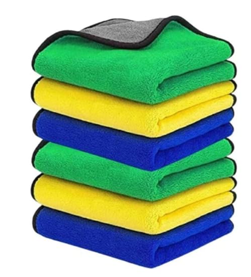 Blemy Microfiber Cleaning Cloths for Car (6 Towel), 40x30 cm DualSided 500 GSM High Absorbency Towels for Detailing, Drying, Du