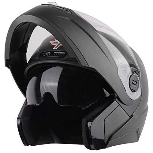 Steelbird Sba7 7Wings Isi Certified FlipUp Helmet For Men And Women With Inner Smoke Sun Shield (Medium 580 Mm, Dashing Black)