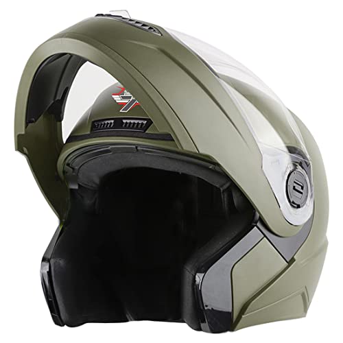 Steelbird Sba7 7Wings Isi Certified FlipUp Helmet For Men And Women (XLarge 620 Mm, Dashing Battle Green With Clear Visor)