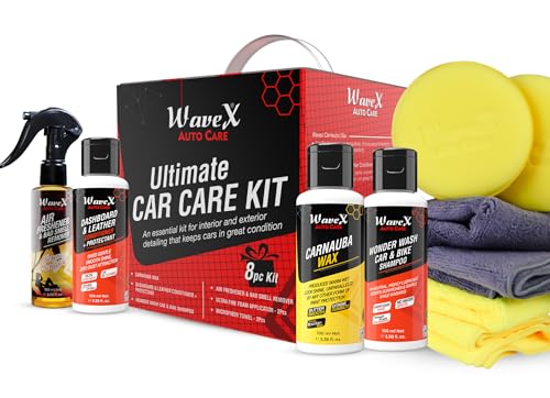 Wavex Car Cleaning Kit  Contains Car Polish, Dashboard Polish, Shampoo, Perfume, 2 Microfiber Towel And 2 Applicators