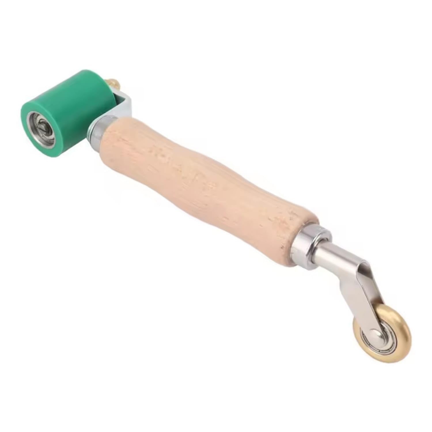 JAZZY PEARLS Wood Handle PVC Film Roller Metal Brackets DoubleEnded Roller Rubber Surface, Green