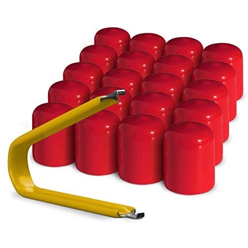 Colorlugs Vinyl Lug Nut Cover | Red | Flexible Fit Wheel Lug Nut Cap | Fits 19 Mm | Pack Of 25 | Includes Deluxe Extractor | Mad