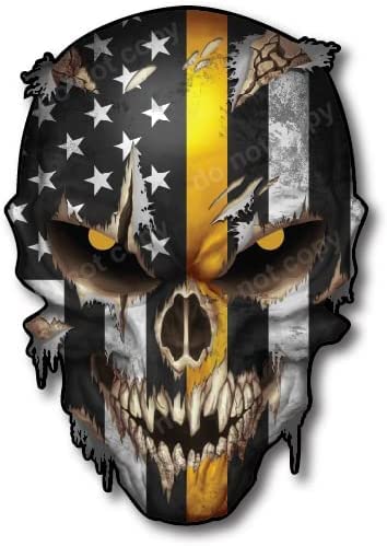 Decals By Haley Thin Yellow Line Skull Decal Sticker Bumper Graphic Emergency Dispatcher First Responder Tow Operator Honor - Ma