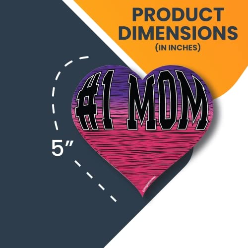 Magnet Me Up #1 Mom Pink And Purple Heart Magnet Decal, 5 Inches, Heavy Duty Automotive Magnet For Car Truck Suv, Fridge, Mailbo