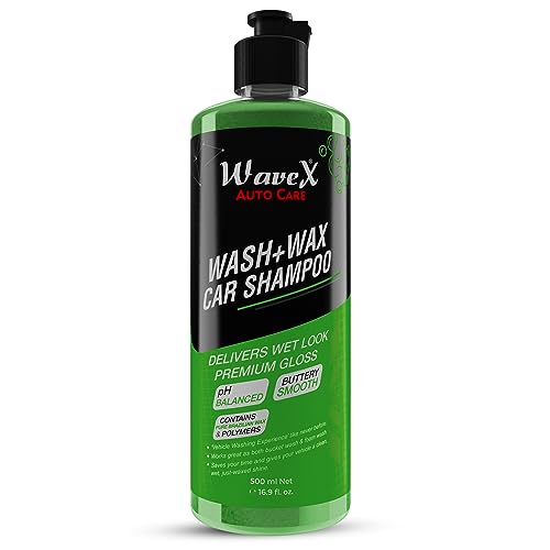 Wavex Wash And Wax Car Shampoo 500Ml Gives Wet Look Shine,Buttery Smooth Feel, Ph Neutral  Leaves No Water Spots