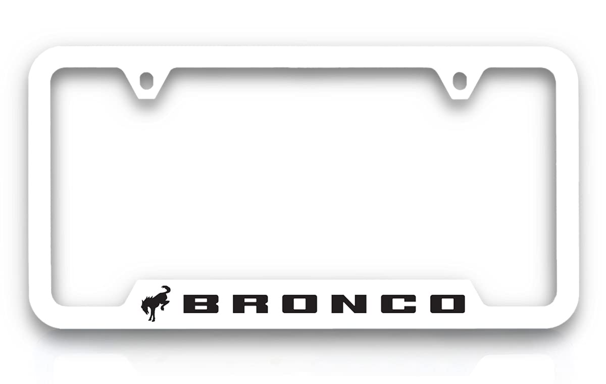 Ford Bronco UV Printed Plastic License Plate Frame - White & Black Design