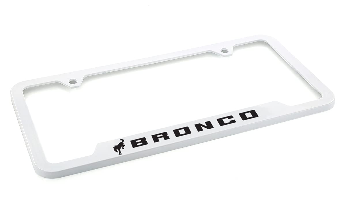 Ford Bronco UV Printed Plastic License Plate Frame - White & Black Design