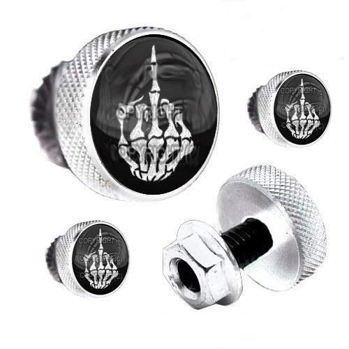 4 Silver Knurled Billet License Plate Tag Frame Fastener Bolts - Skull Finger Fu