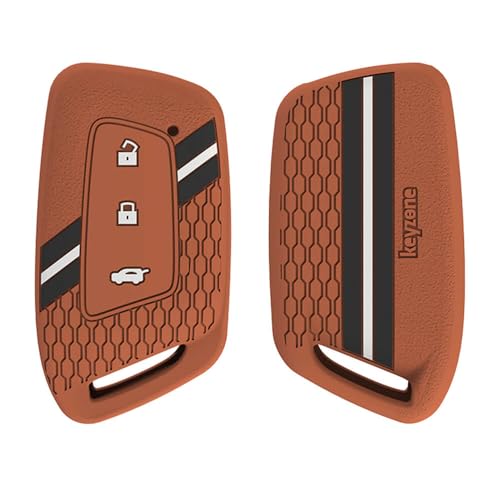 Keyzone Striped Silicone Key Cover Compatible For Mg Hector, Windsor Ev 3 Button Smart Key. (Brown)