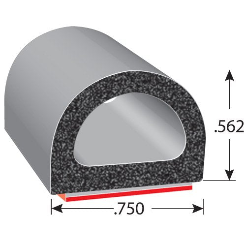 Trim-Lok D-Shaped Rubber Seal - .562    Height.75    Width, 25 Length - Epdm Foam Seal With Bt (3M) High Strength Bonded Tape Sy