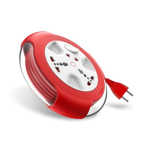 Goldmedal Krysta 2 Pin HeavyDuty 5Meter Cable Extension Cord (White And Red)|Master Switch With Indicator|Universal Sockets | 