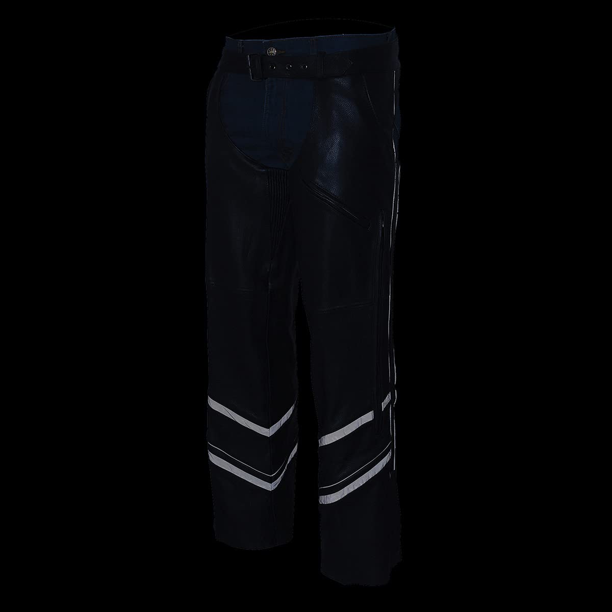Milwaukee Leather ML1144 Men's Black Premium Leather Vented Motorcycle Rider Chaps w/Reflective Piping - X-Small