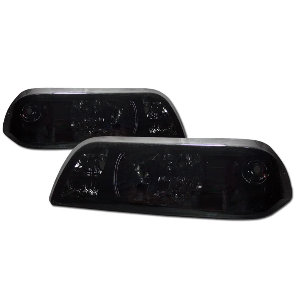 TLAPS 7422438371362 Compatible With 1987-1993 Ford Mustang Smoke Housing Headlights With Amber Reflector 1-Piece Design