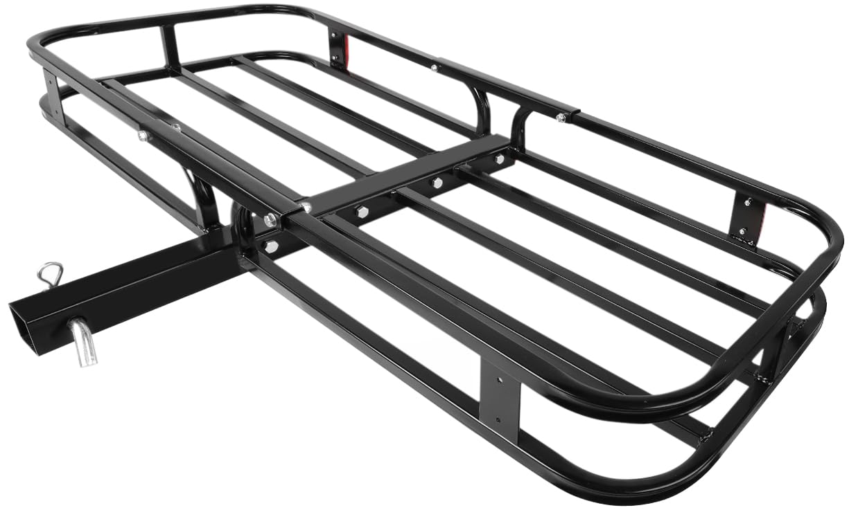 Maxxhaul 70107 53 X 19-1/2 Hitch Cargo Carrier - Trailer Mount Steel With High Side Rails For Rv'S, Trucks, Suv'S, Vans, Cars 2 Receiver 500-Lb Load Capacity , Black