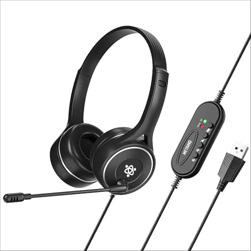 Metaind Wired Usb Headphone With NoiseCanceling Mic | Ideal For Skype, Zoom Calls & Call Center Use | Compatible With Pc & Lapt