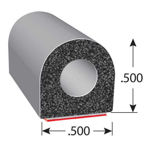 Trim-Lok D-Shaped Rubber Seal - .50    Height, .50    Width, 100 Length - Epdm Foam Seal With Ht (General Acrylic) Pressure Sens