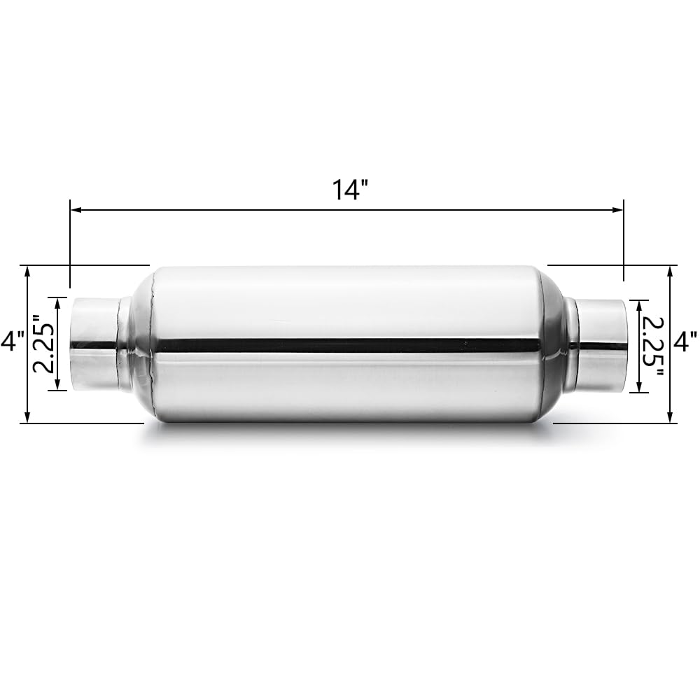 Lcgp 2.25'' Inlet Universal Resonator, 2.25'' Outlet 13.77'' Overall Length Stainless Steel High Performance Muffler, Polished,