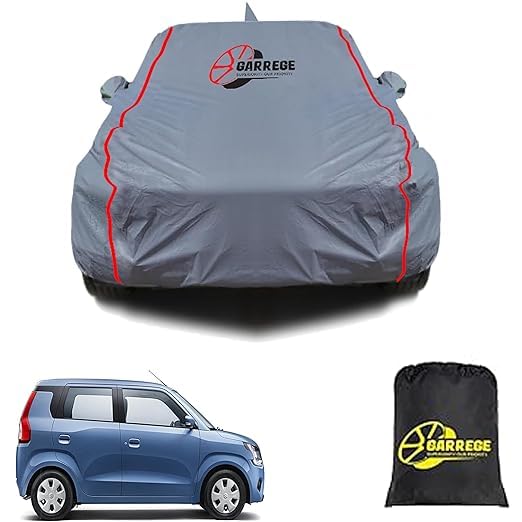 Garrege Maruti New Wagonr Waterproof Car Body Cover With Mirror And Anteena Packets 150 Gsm Grey Fabric With Piping Style All We