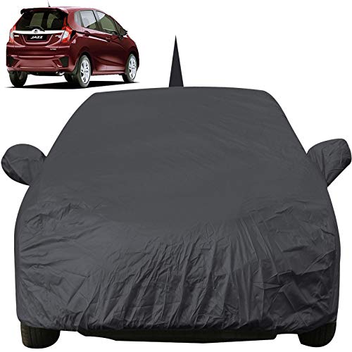 Jazz Dustproof Car Cover With Mirror & Antenna Pockets, Grey Color, Taffeta Polyster,Triple Stitched, Compatible With Honda Jazz